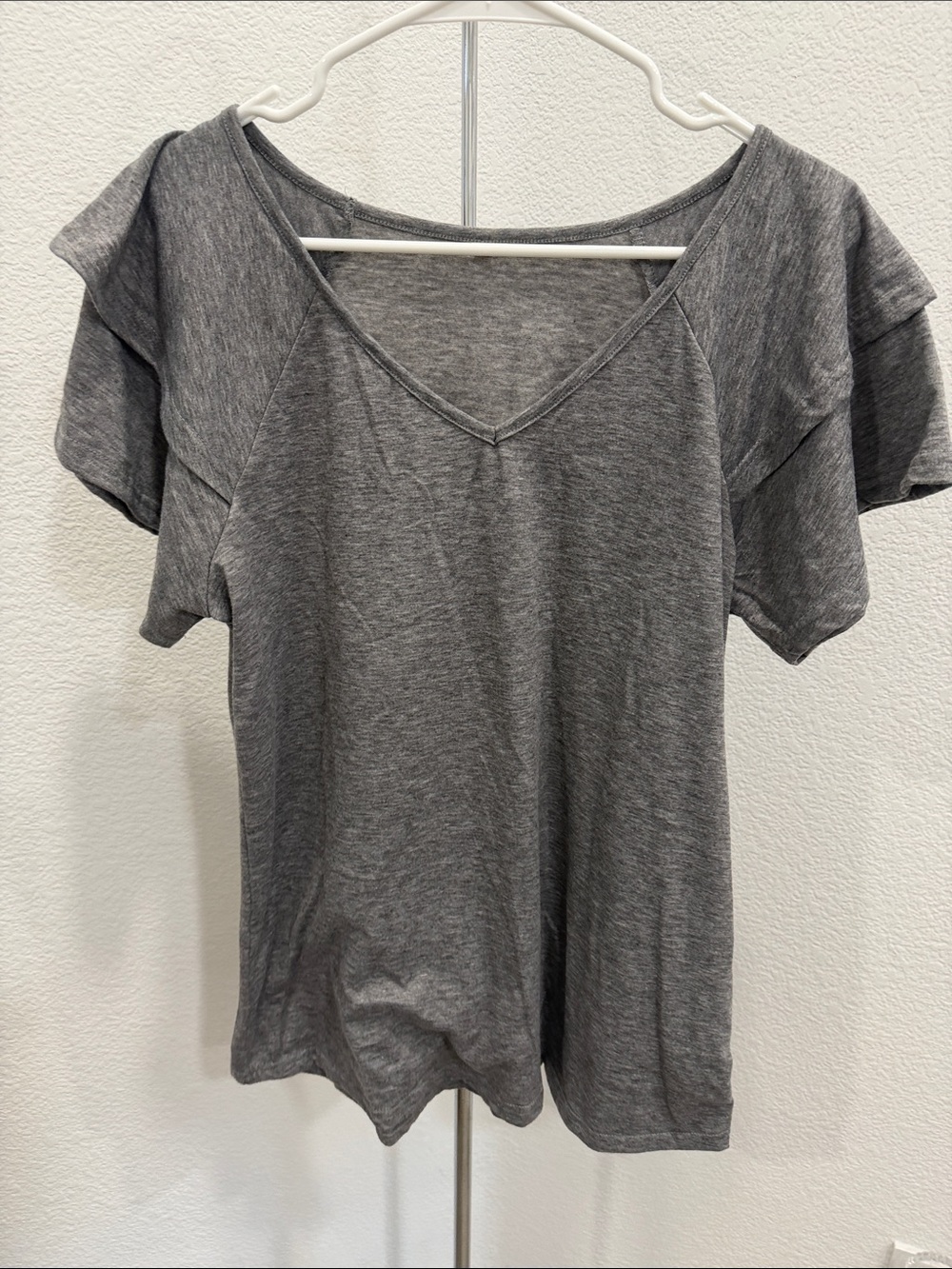 Women's Gray V-Neck Flutter Sleeve Tee